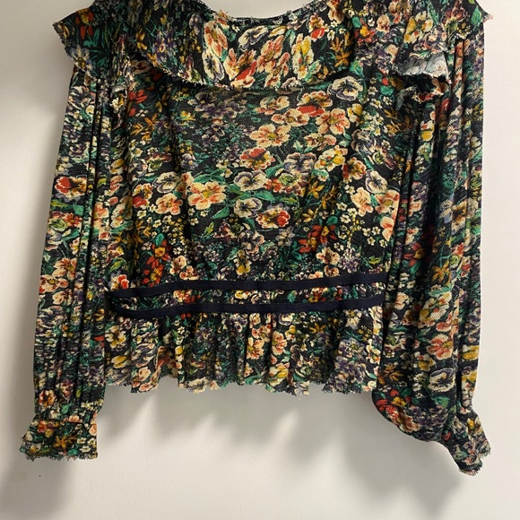 Free People Rudi Ruffle In Night Garden Floral Long Sleeve Top Size Medium - Picture 2 of 3